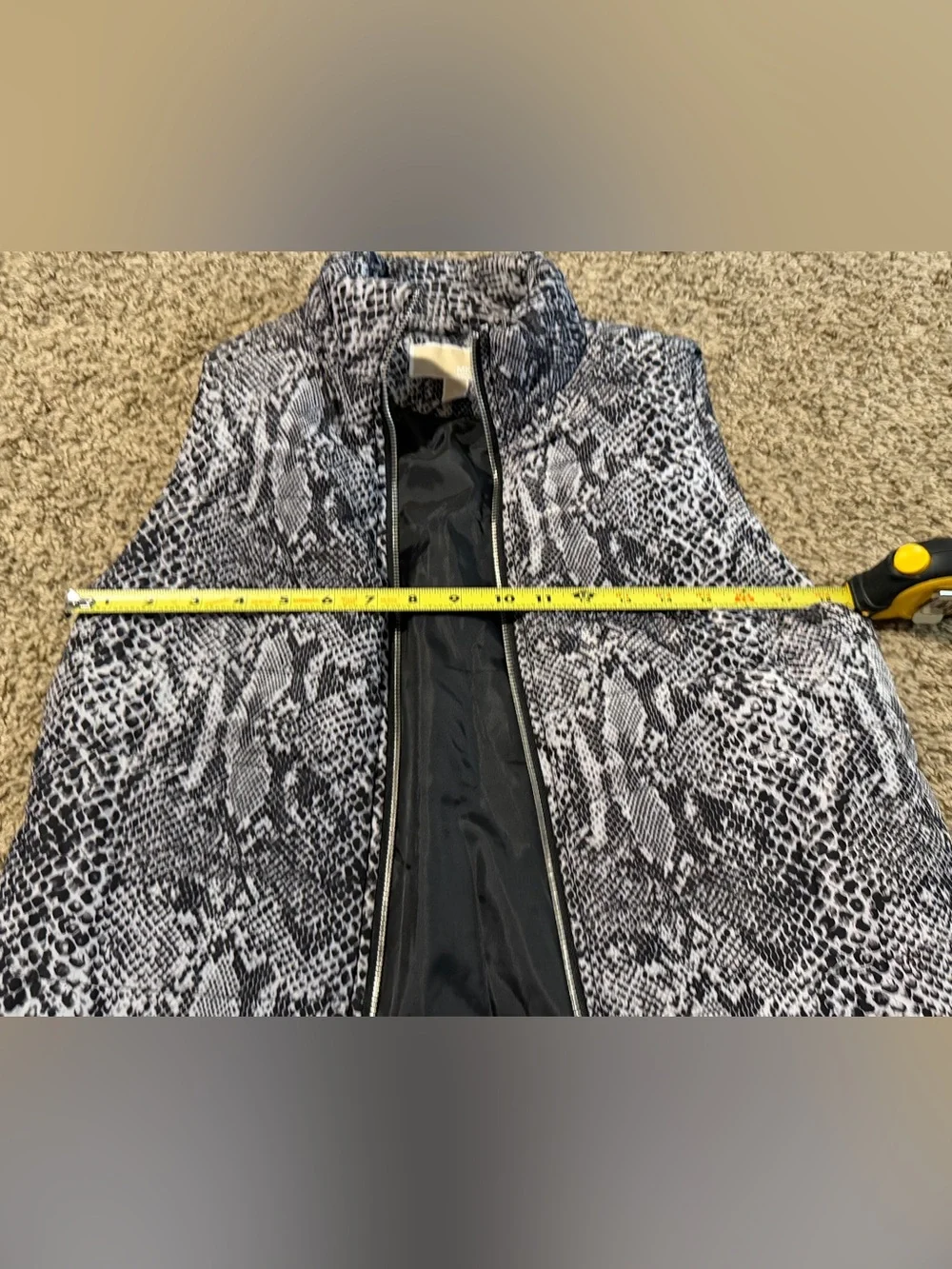 Michael Kors Black and White Animal Print Puffer Vest  Size Small
